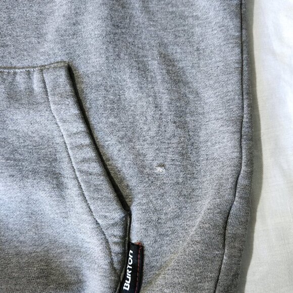Burton Hoodie Size Large Grey Pullover Sweater Kangaroo Pocket Large Logo - Picture 4 of 8